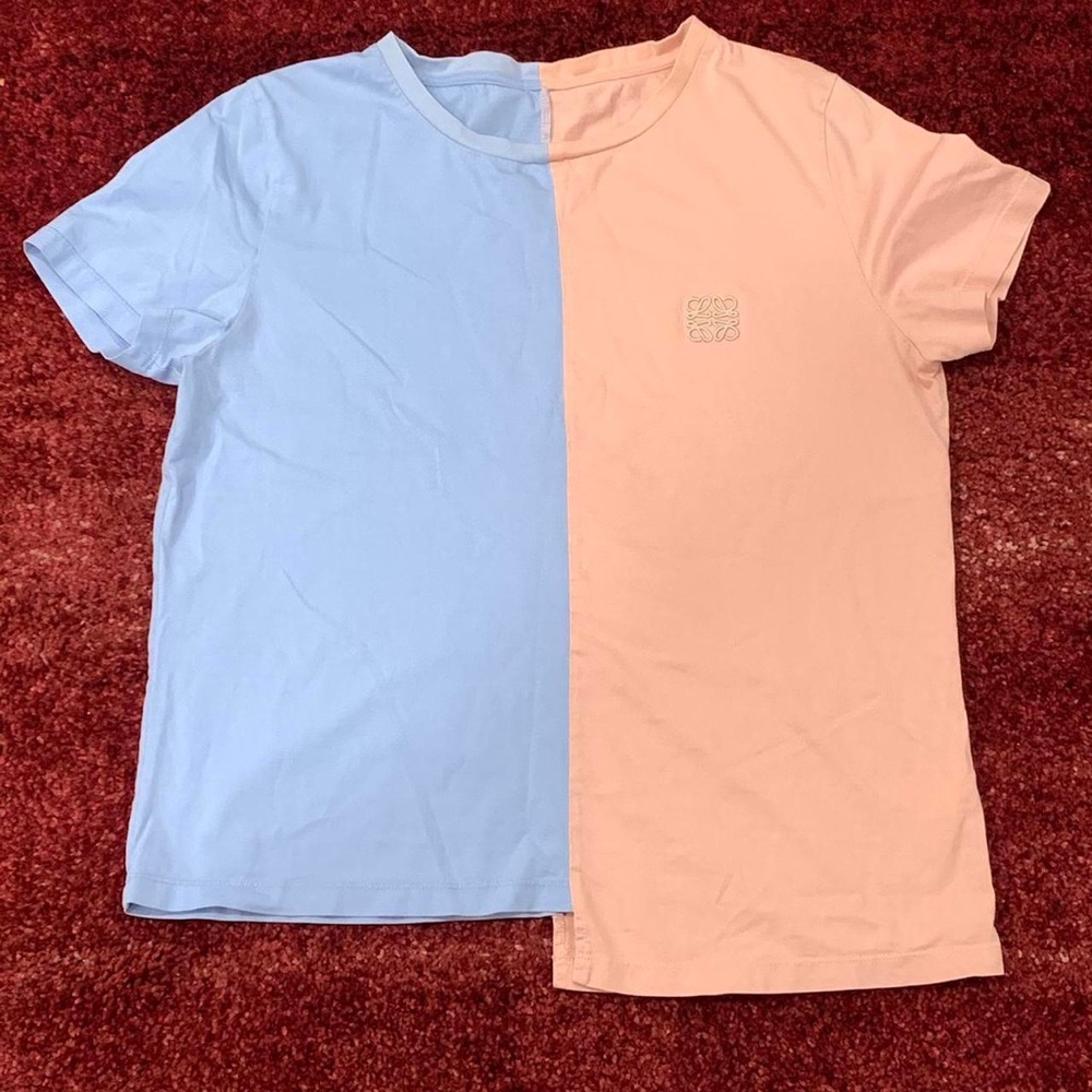 Loewe Asymmetric Anagram T-shirt colorblock pastel kawaii odd Blue Pink top cute
